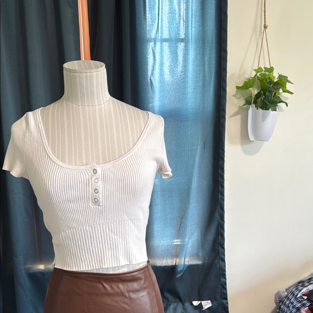 PacSun White Ribbed Short Sleeve Bodysuit